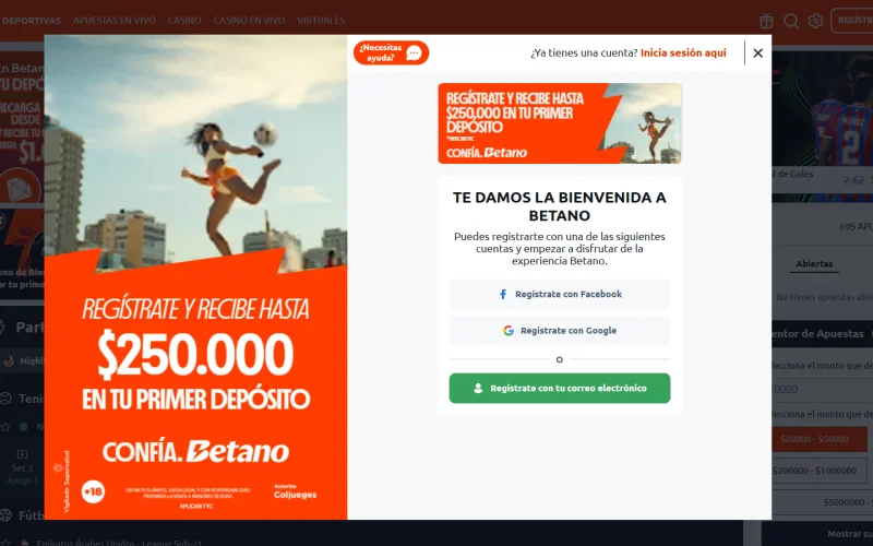 Registro del casino Betano — formulario de alta para México